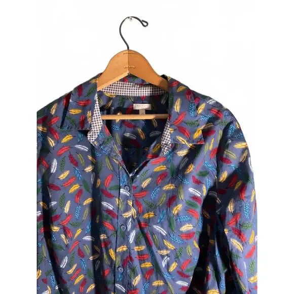 Talbots Woman Colorful Novelty Print Feather Button-Up Shirt 2X - Picture 2 of 8